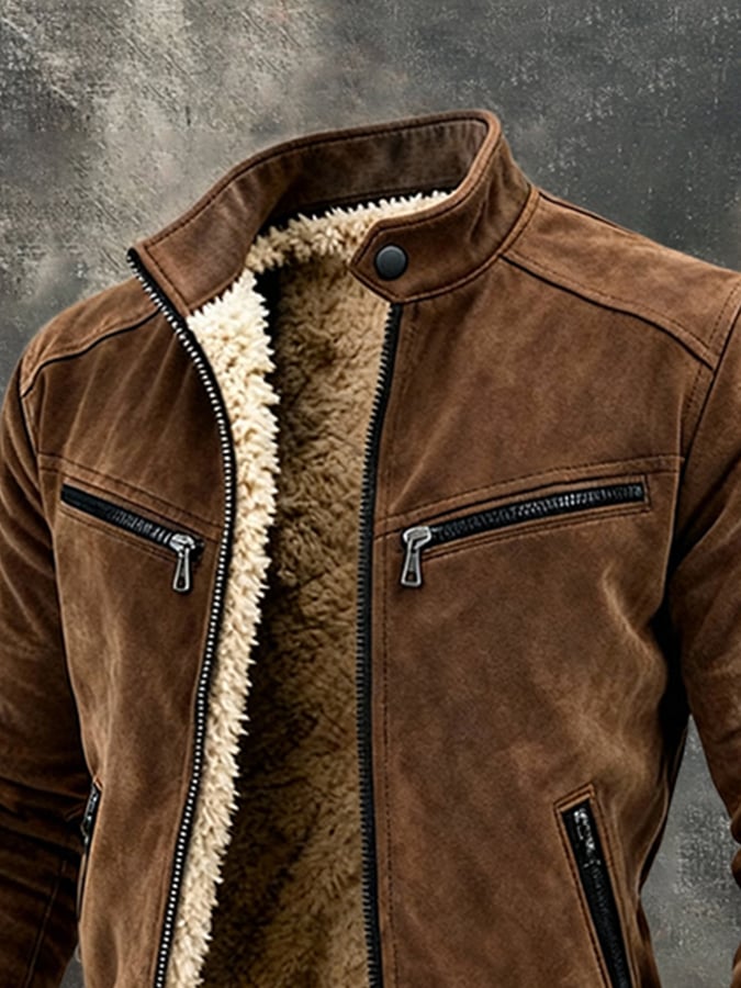 Men's Retro Outdoor Jacket Made of Warm Suede
