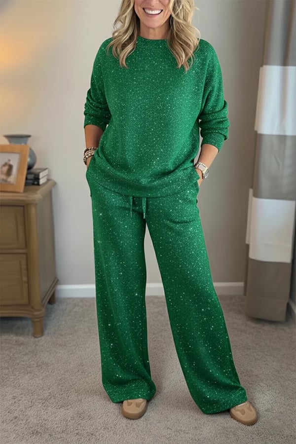 Viviana | Round neck, shiny, uniform colour, casual set