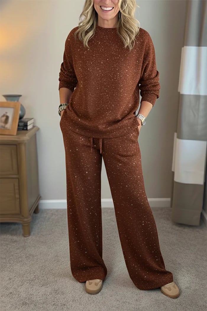Viviana | Round neck, shiny, uniform colour, casual set