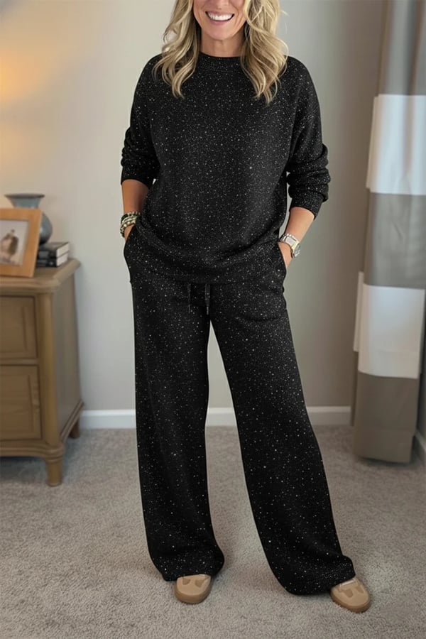 Viviana | Round neck, shiny, uniform colour, casual set