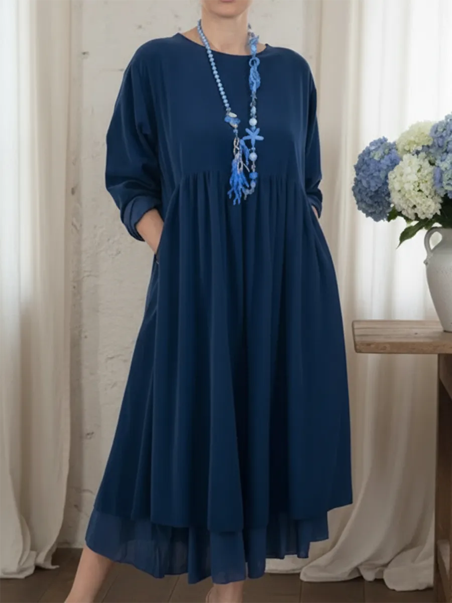 Loose Women's Midi Dress with Double Hem