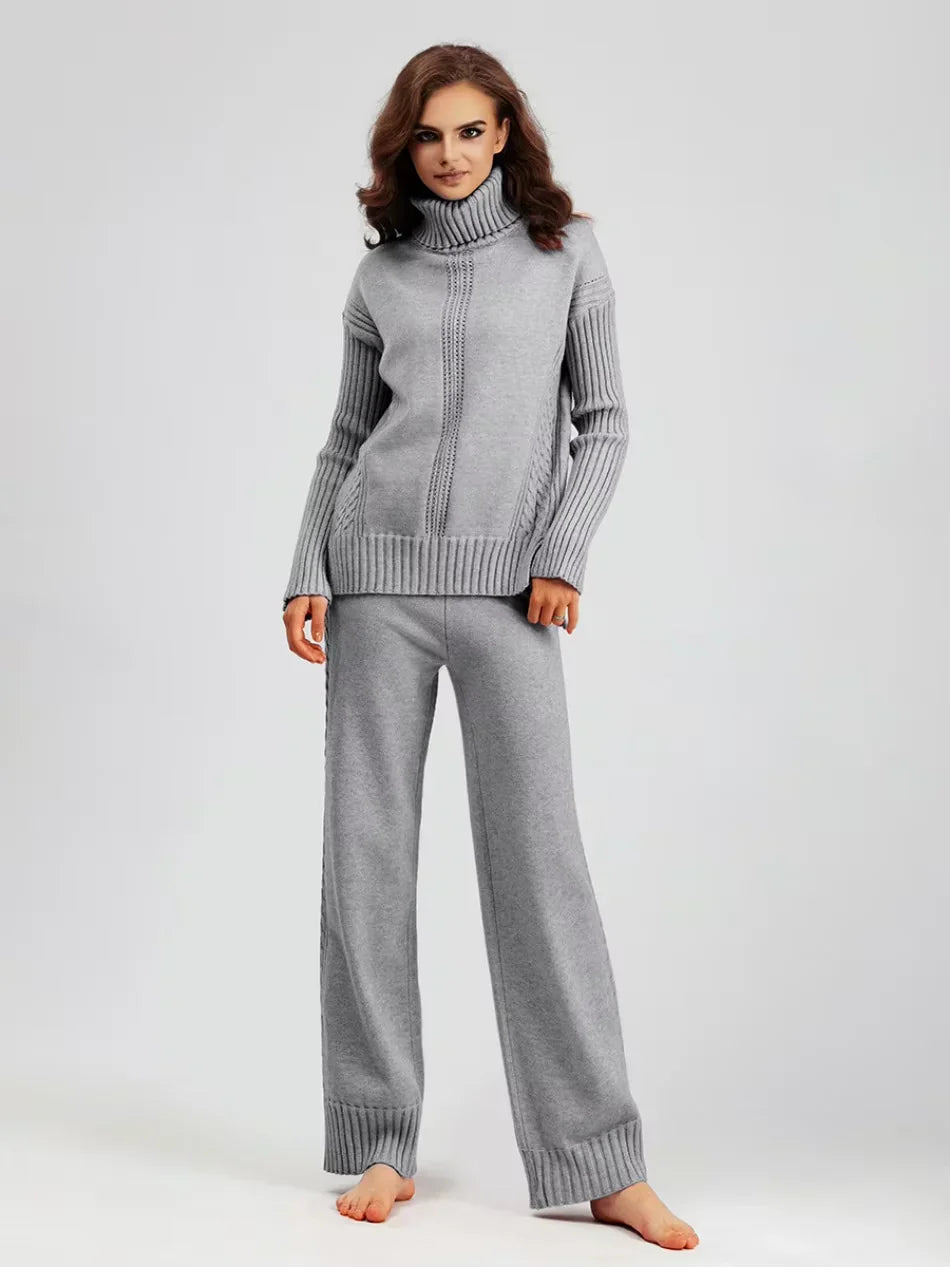 Scarlett | Chic High-Neck Knit Sweater & Loose Trousers Set