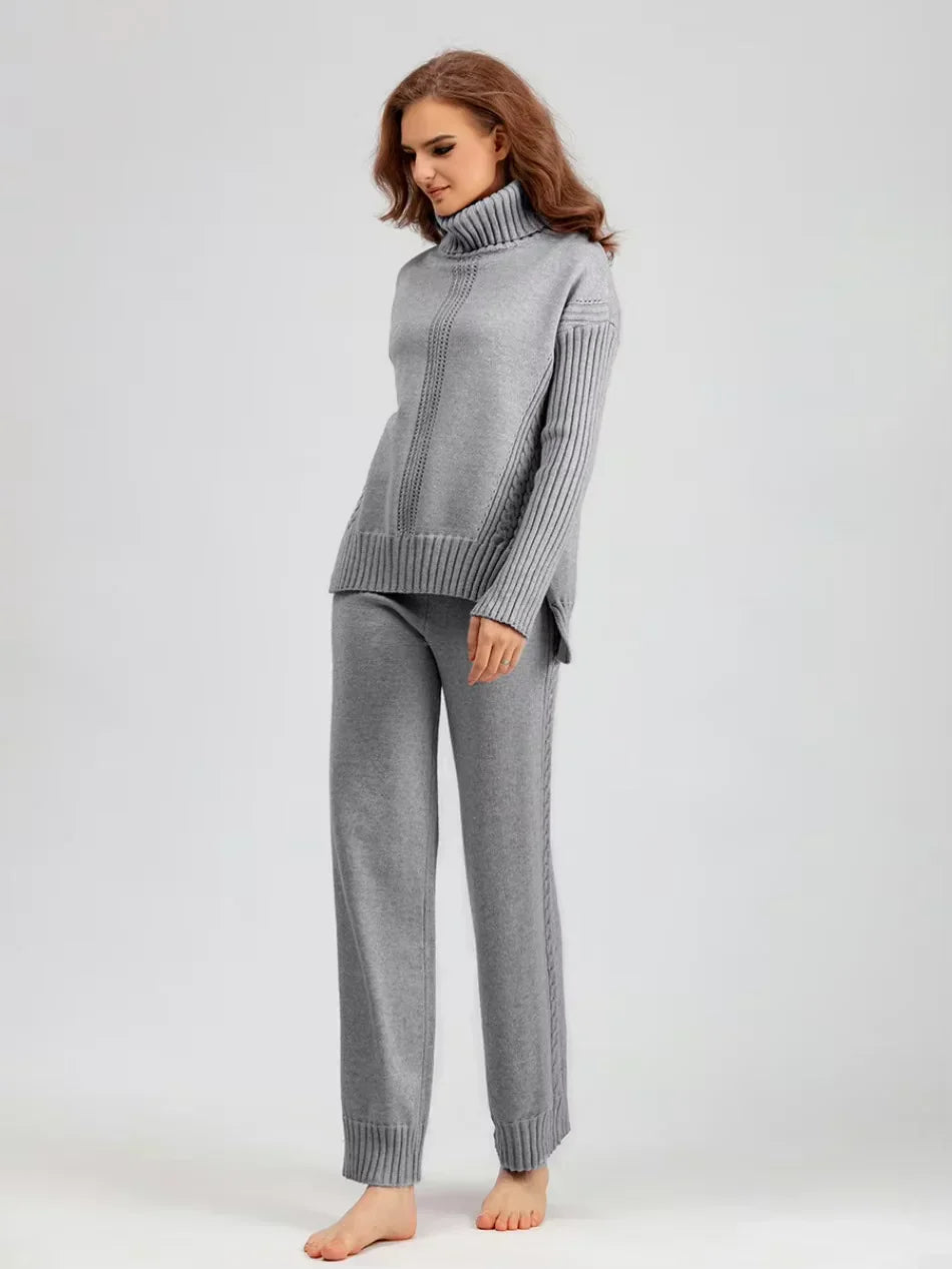 Scarlett | Chic High-Neck Knit Sweater & Loose Trousers Set