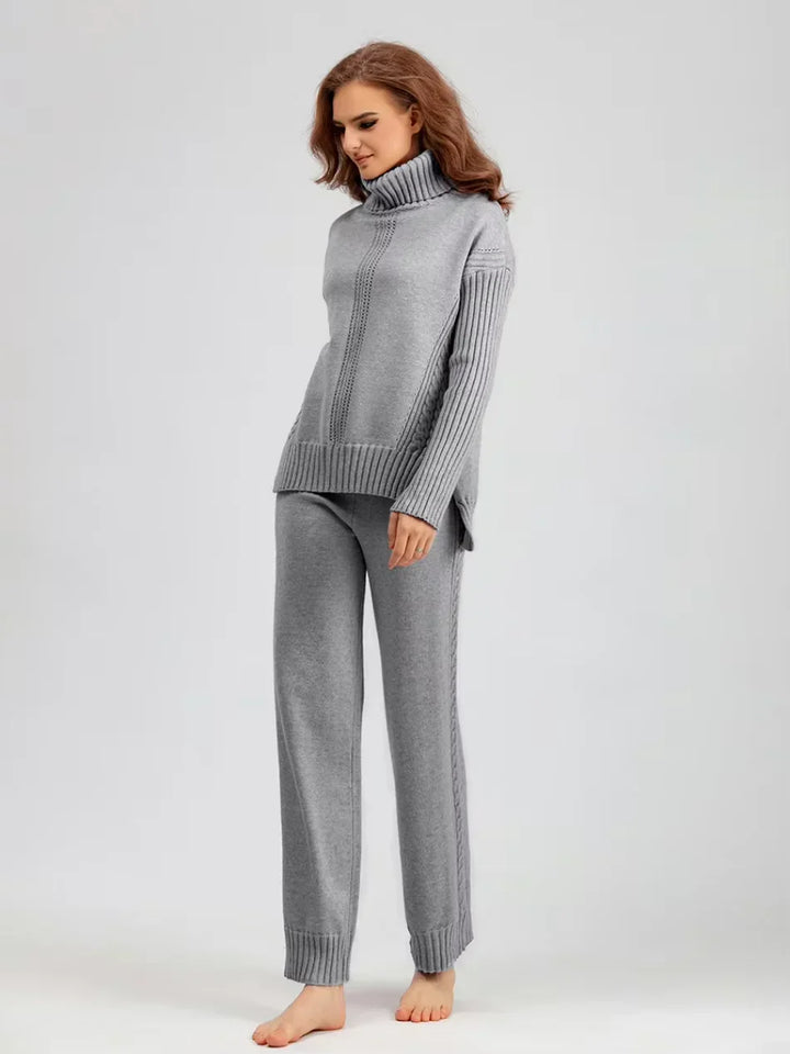 Scarlett | Chic High-Neck Knit Sweater & Loose Trousers Set