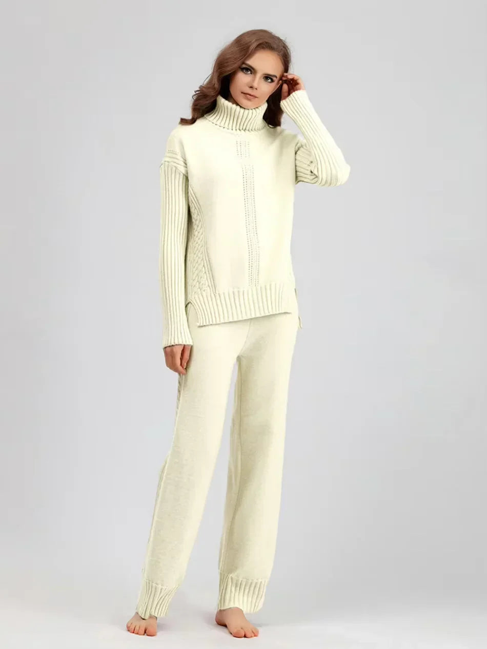 Scarlett | Chic High-Neck Knit Sweater & Loose Trousers Set