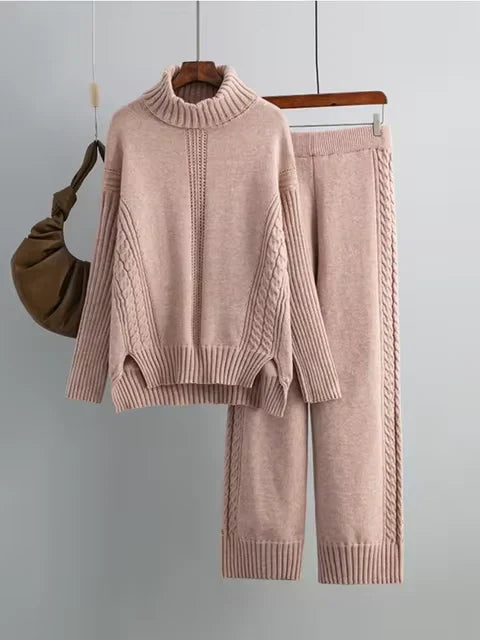 Scarlett | Chic High-Neck Knit Sweater & Loose Trousers Set