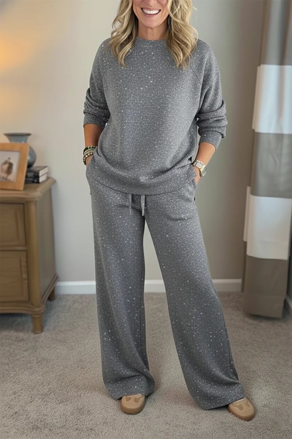 Viviana | Round neck, shiny, uniform colour, casual set