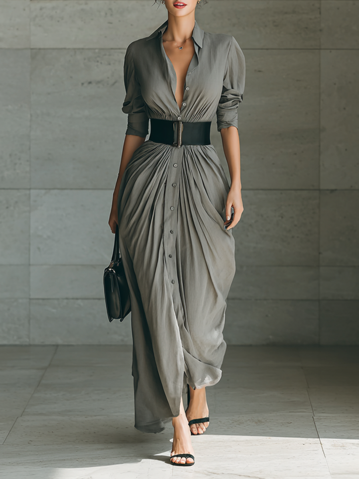 Zahara | Long Pleated Dress with Belt