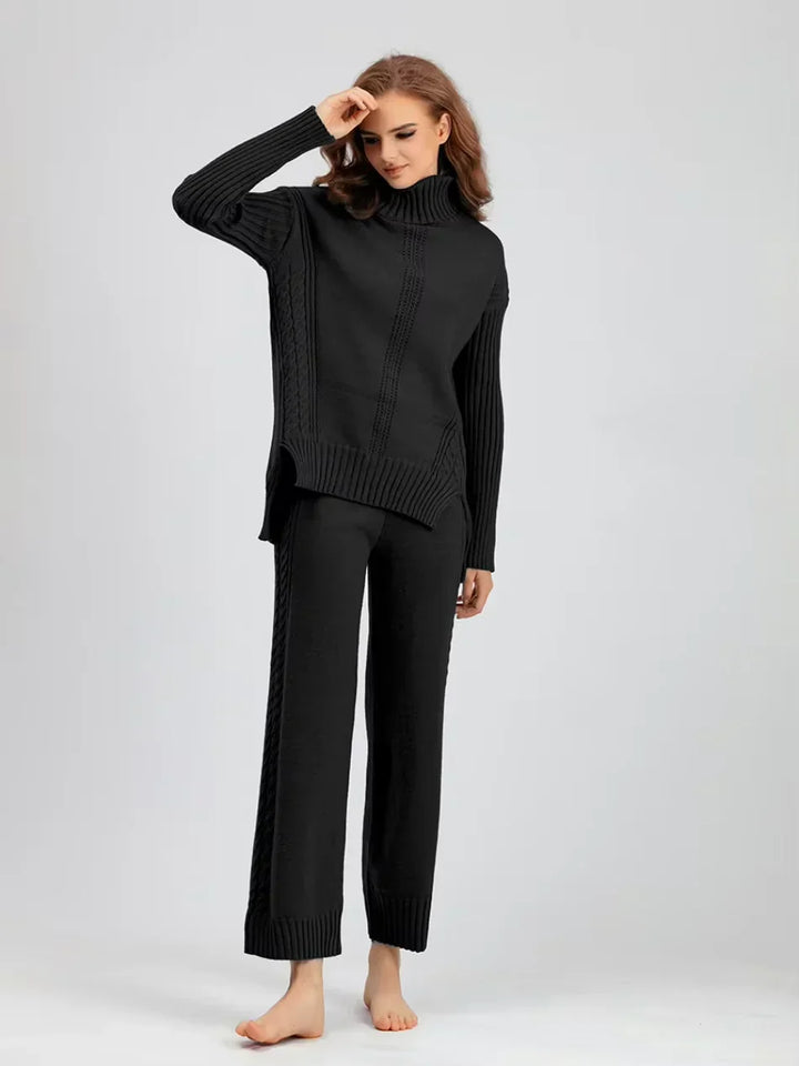 Scarlett | Chic High-Neck Knit Sweater & Loose Trousers Set