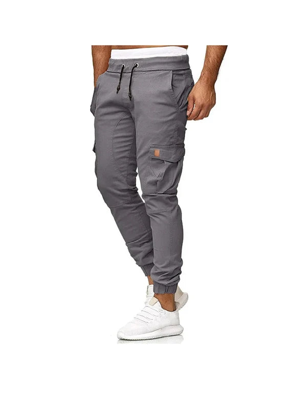 Men's Cargo Trousers with Drawstring Closure and Functional Pockets – Casual Outdoor Slim Fit Trousers