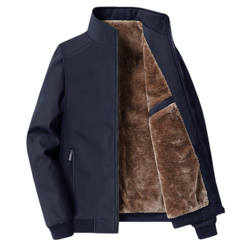 Men's Warm Winter Jacket with Faux Fur Lining – Classic Jacket with Zip and Stand-Up Collar