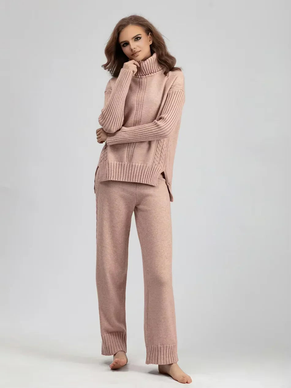 Scarlett | Chic High-Neck Knit Sweater & Loose Trousers Set