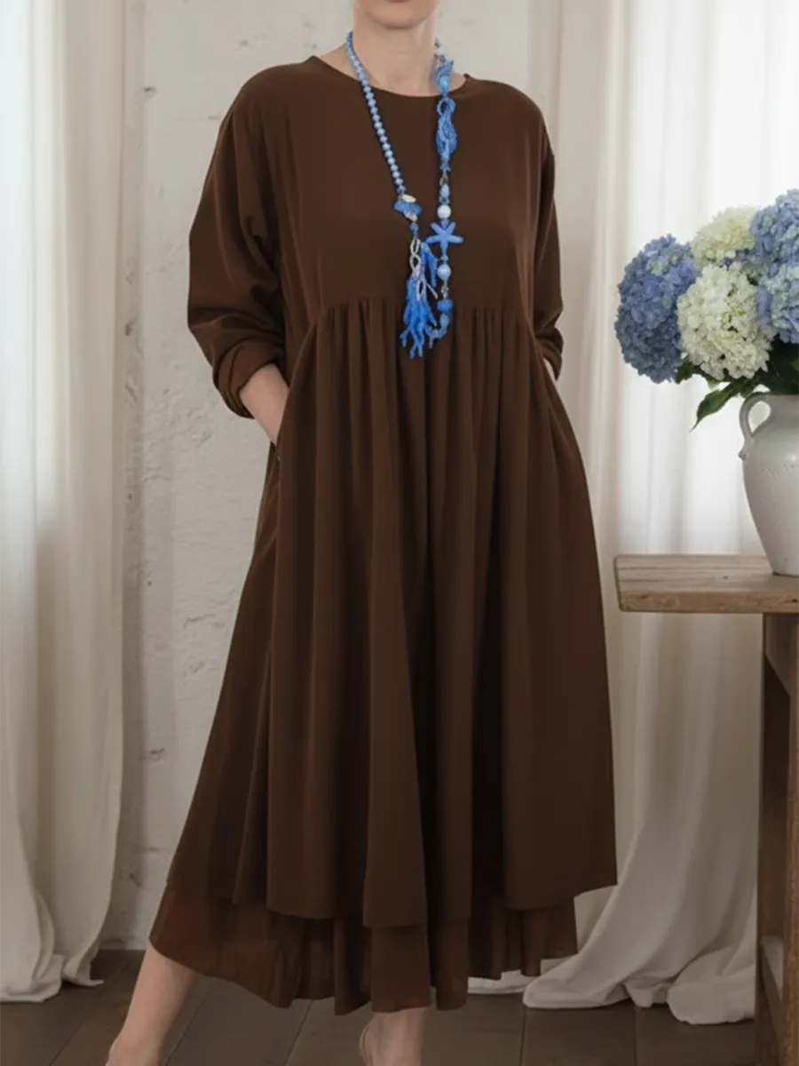 Loose Women's Midi Dress with Double Hem
