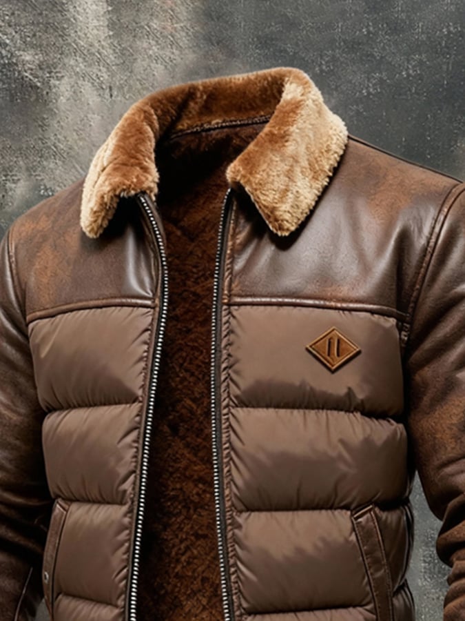 Men's Retro Warm Soft Leather Outdoor Jacket Cotton Coat
