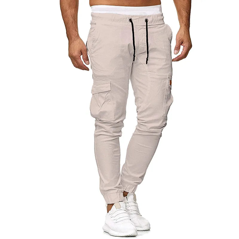 Men's Cargo Trousers with Drawstring Closure and Functional Pockets – Casual Outdoor Slim Fit Trousers