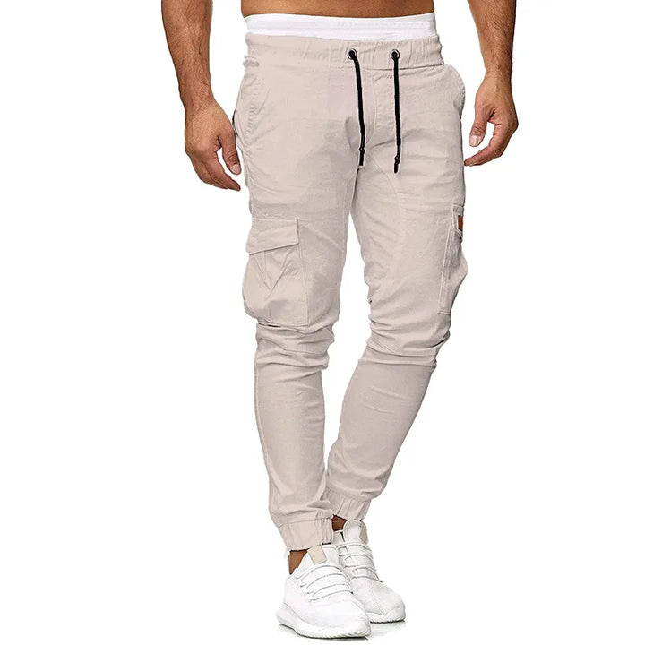 Men's Cargo Trousers with Drawstring Closure and Functional Pockets – Casual Outdoor Slim Fit Trousers