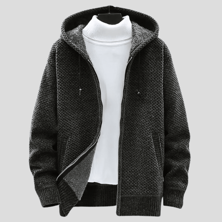 Knitted Hoodie for Men – Warm Hoodie with Fleece Lining & Zip