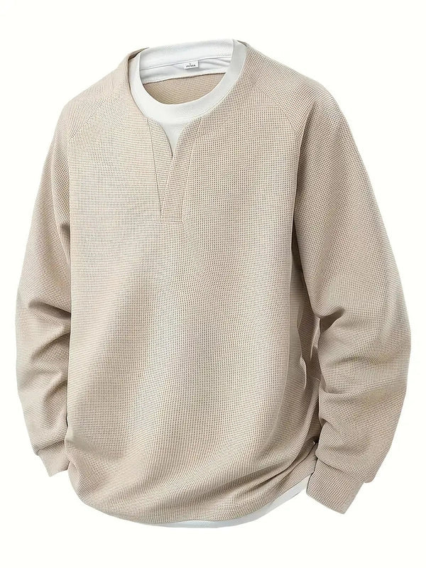 Daily Layered Long Sleeves – 2-in-1 Jumper with Waffle Texture & Comfortable Fit