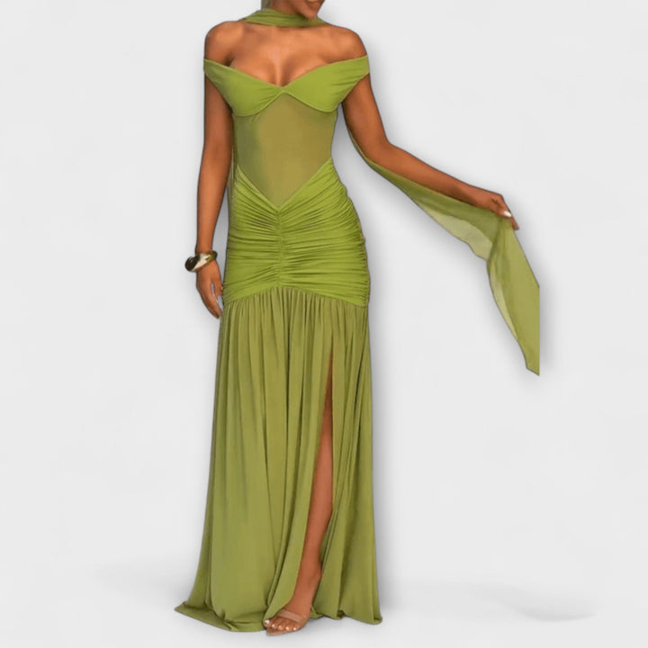 Nicole - Olive Green V-Neck Maxi Dress