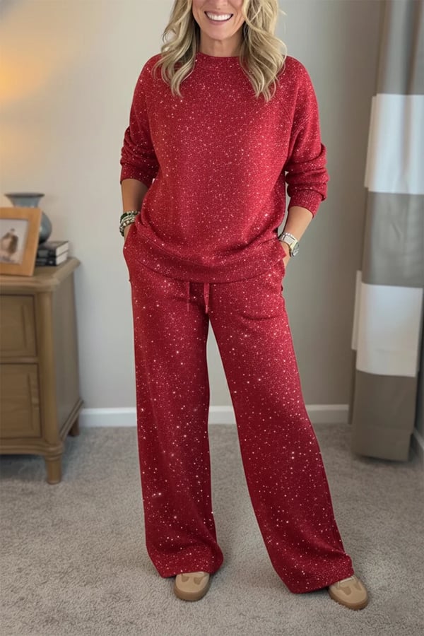 Viviana | Round neck, shiny, uniform colour, casual set