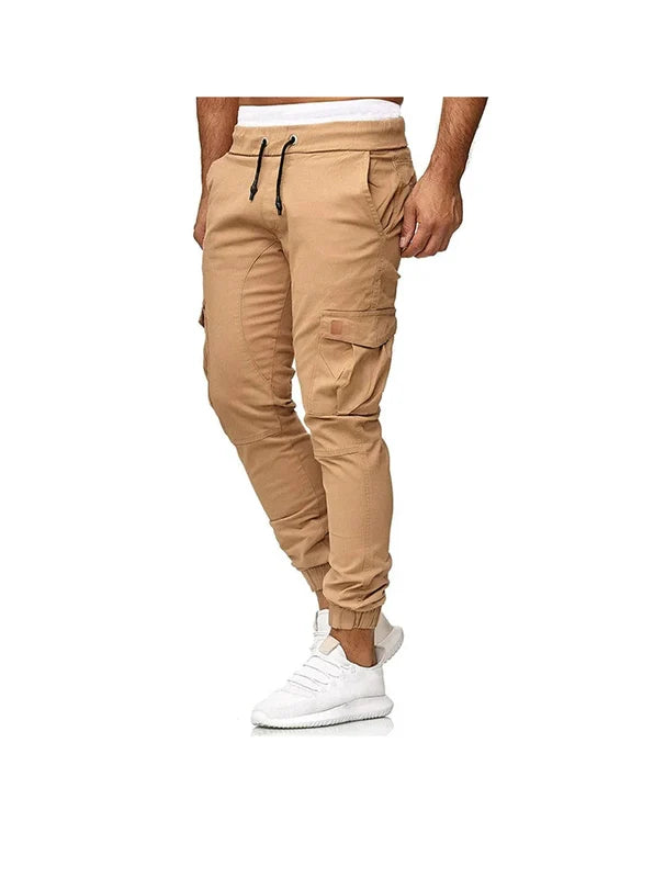 Men's Cargo Trousers with Drawstring Closure and Functional Pockets – Casual Outdoor Slim Fit Trousers