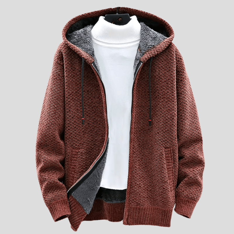 Knitted Hoodie for Men – Warm Hoodie with Fleece Lining & Zip