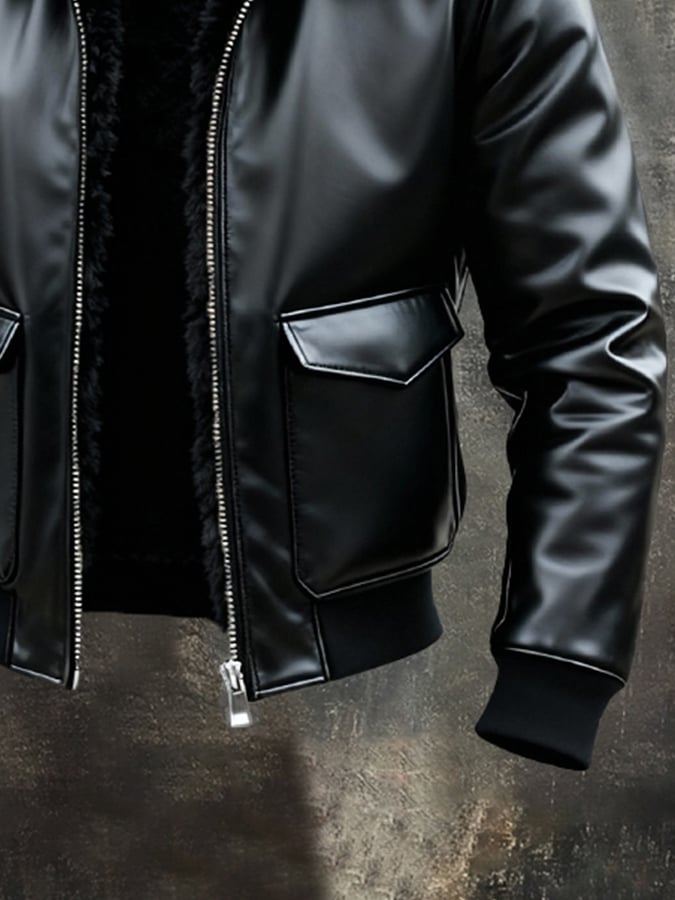 Men's Retro Outdoor Jacket Made of Warm, Soft Leather with Fur Collar