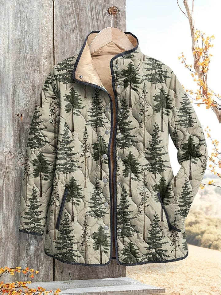 Women's Forest Pine Print Quilted Jacket