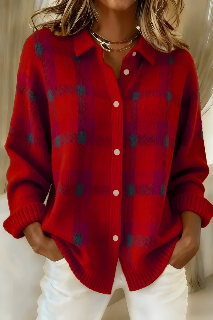 Tesa™ | Soft Checked Knit Cardigan