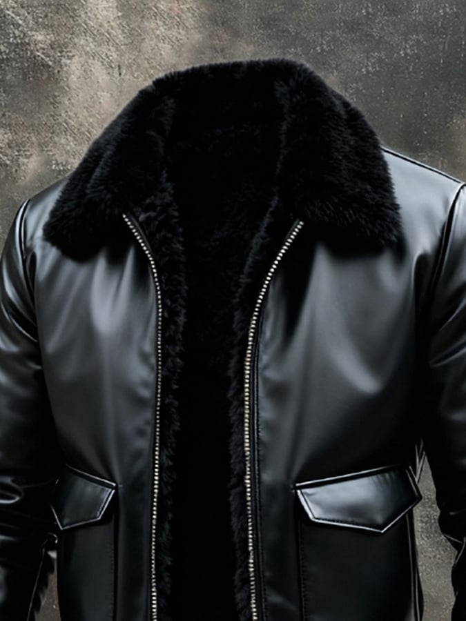 Men's Retro Outdoor Jacket Made of Warm, Soft Leather with Fur Collar