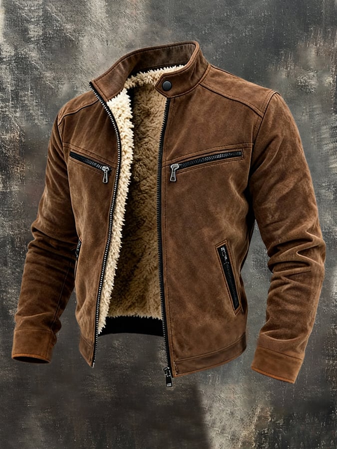 Men's Retro Outdoor Jacket Made of Warm Suede