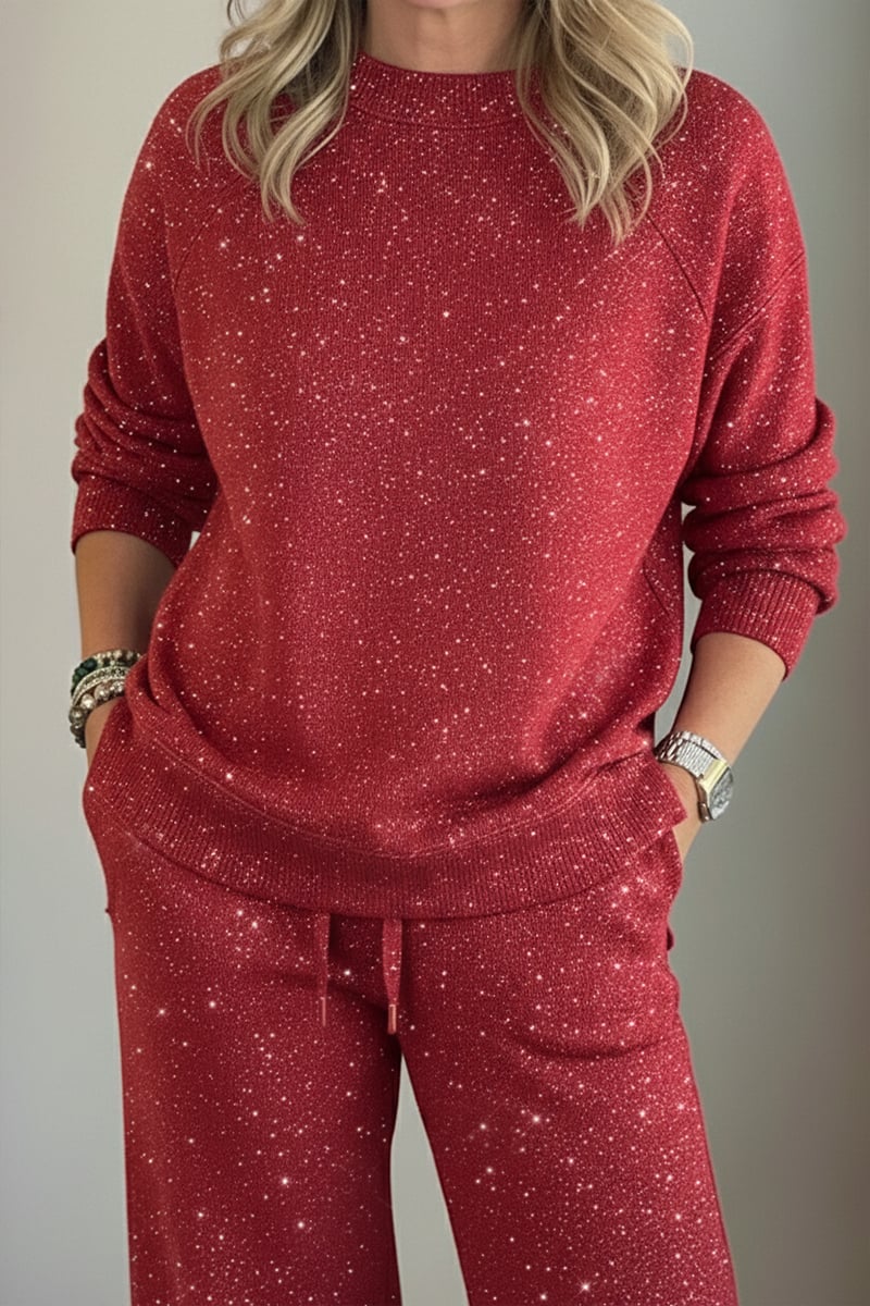 Viviana | Round neck, shiny, uniform colour, casual set
