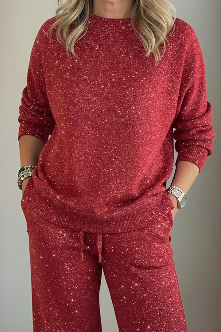 Viviana | Round neck, shiny, uniform colour, casual set