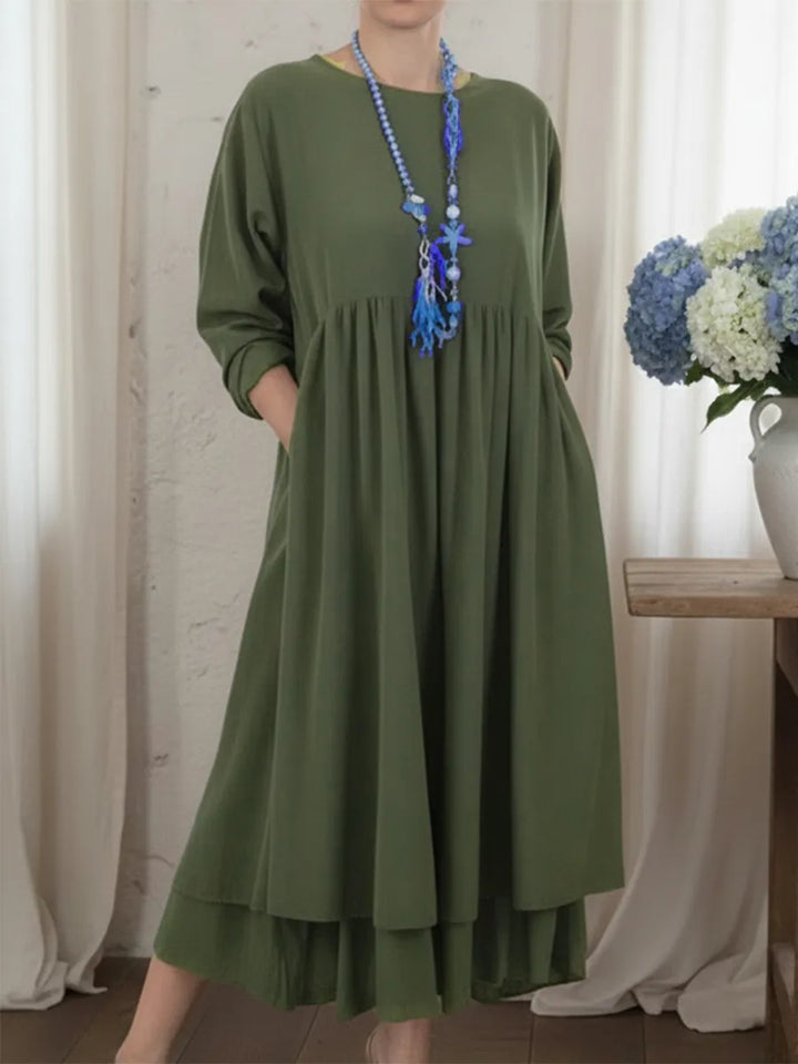 Loose Women's Midi Dress with Double Hem