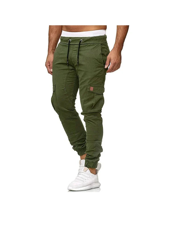 Men's Cargo Trousers with Drawstring Closure and Functional Pockets – Casual Outdoor Slim Fit Trousers