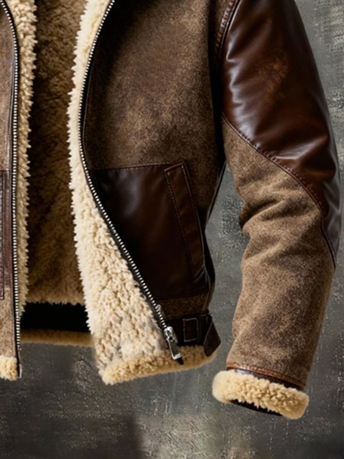 Men's Retro Outdoor Jacket with Warm Colour Block Pattern