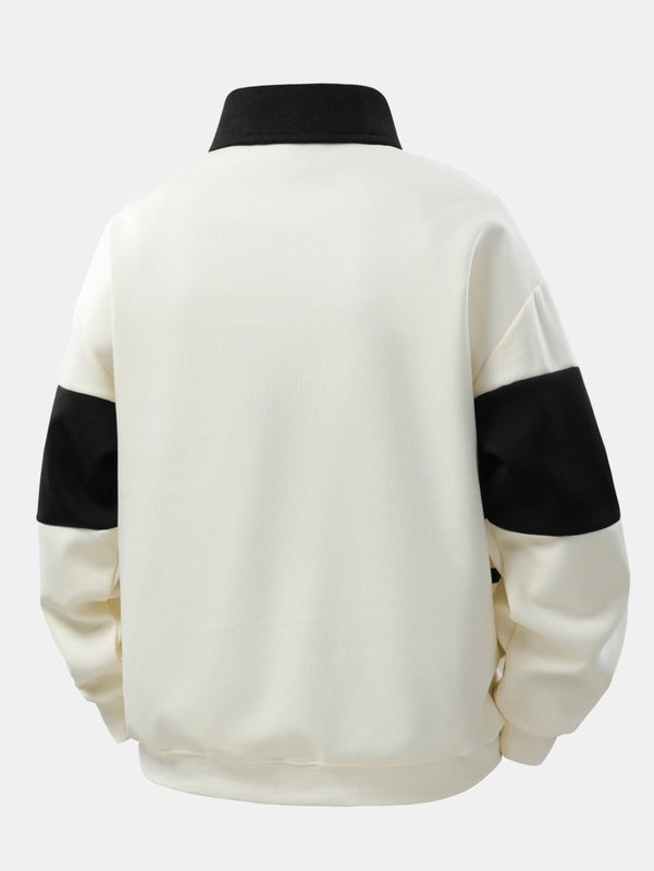 Men's Colourblock Polo Sweater – Casual Relaxed Fit Jumper for Streetwear and Daily Use