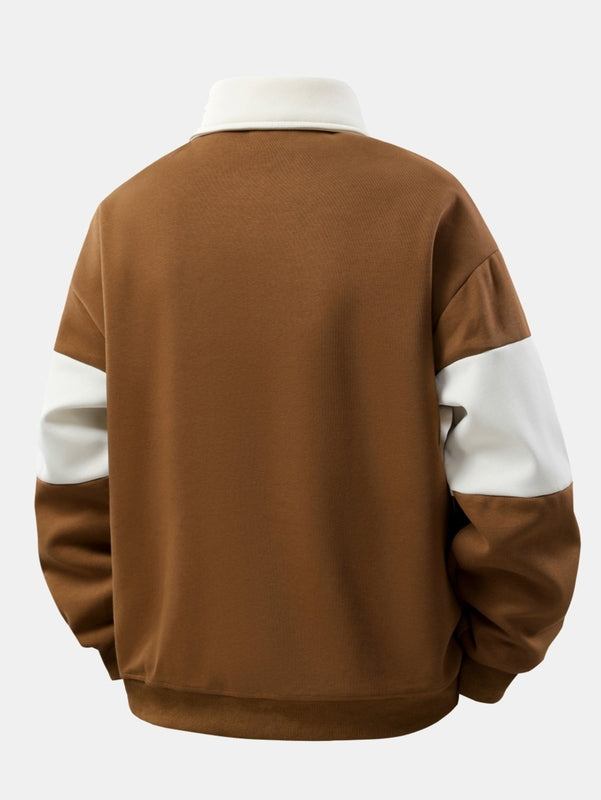 Men's Colourblock Polo Sweater – Casual Relaxed Fit Jumper for Streetwear and Daily Use