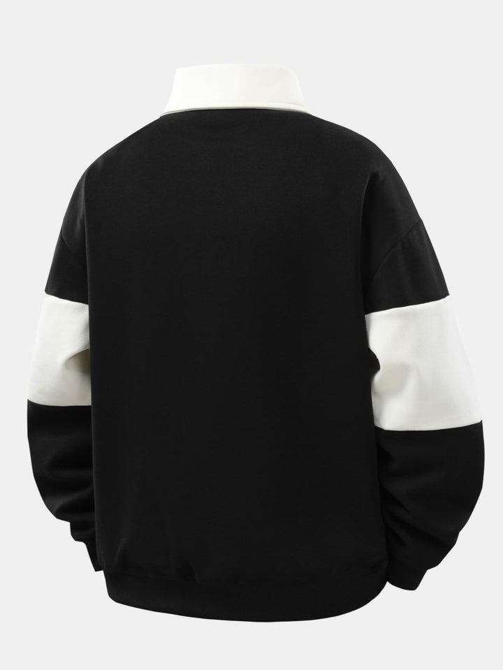 Men's Colourblock Polo Sweater – Casual Relaxed Fit Jumper for Streetwear and Daily Use