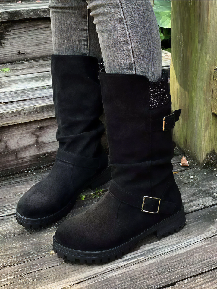 Knit Cuff Buckle Boot