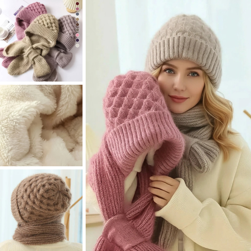 Windproof fleece-lined beanie and scarf with integrated ear protection