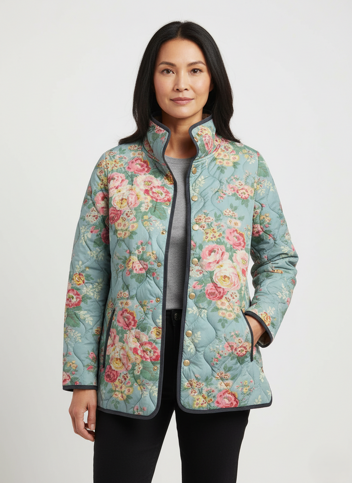 Women's Vintage Blue Floral Quilted Jacket
