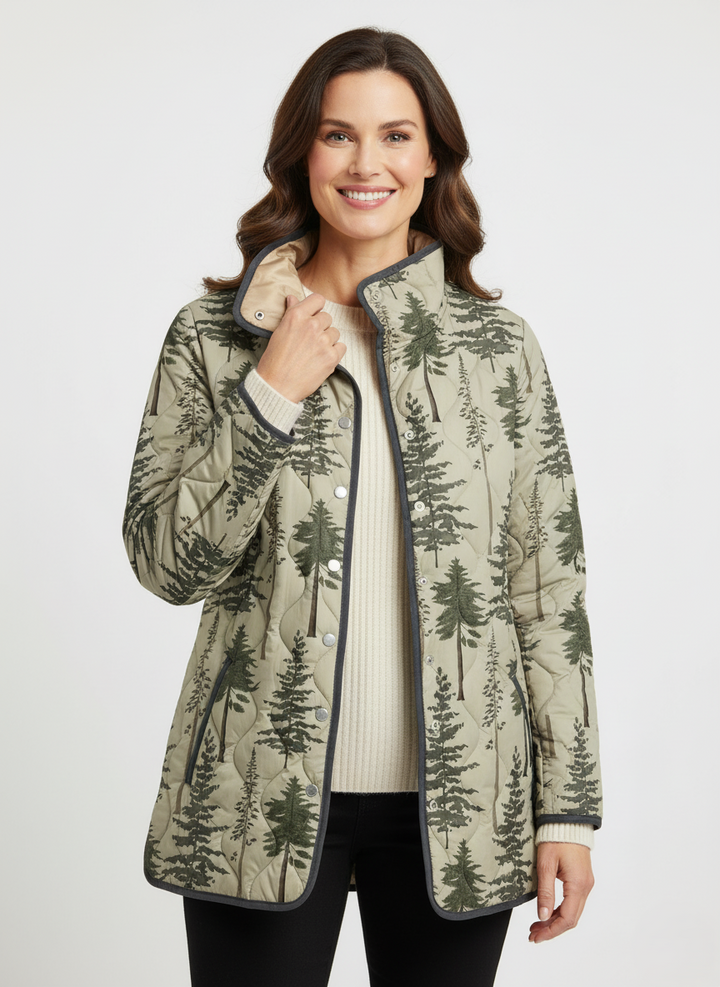 Women's Forest Pine Print Quilted Jacket