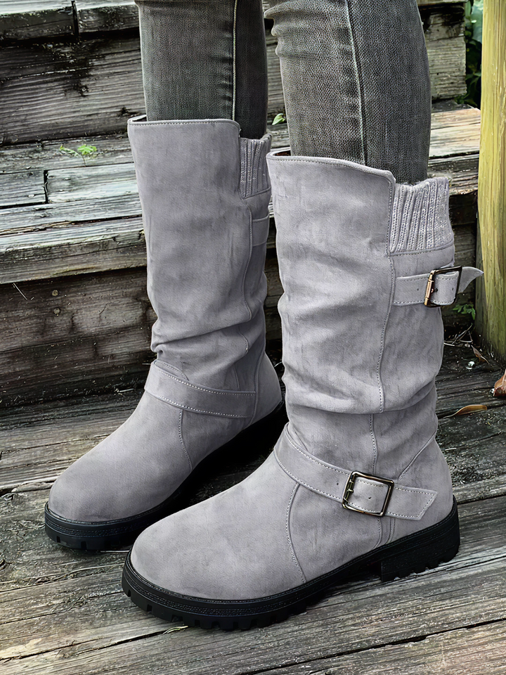 Knit Cuff Buckle Boot