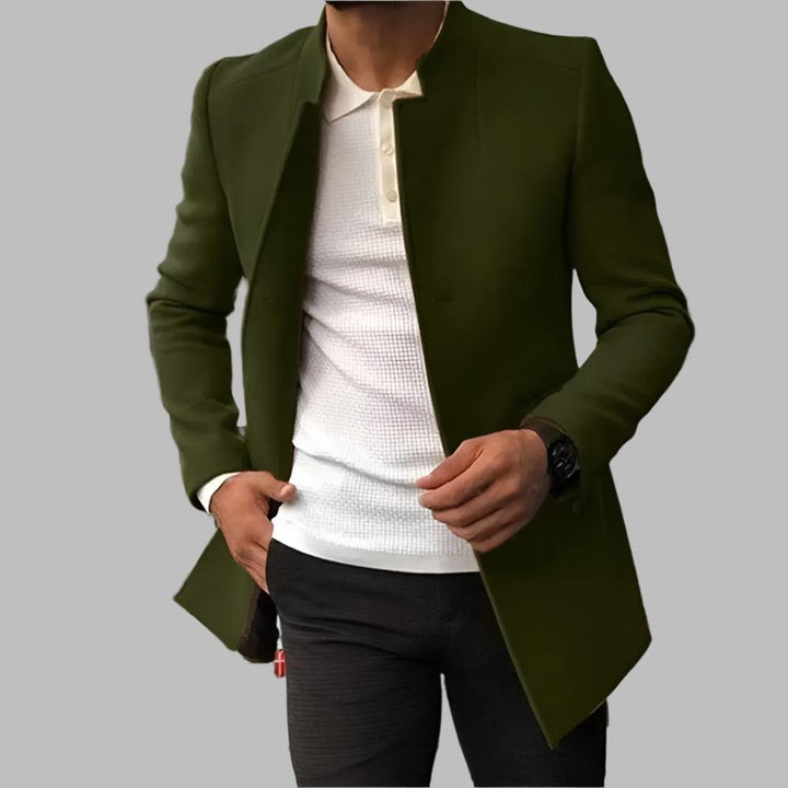 Modern Minimalist Men's Coat – Elegance & Timeless Style with High Collar Design