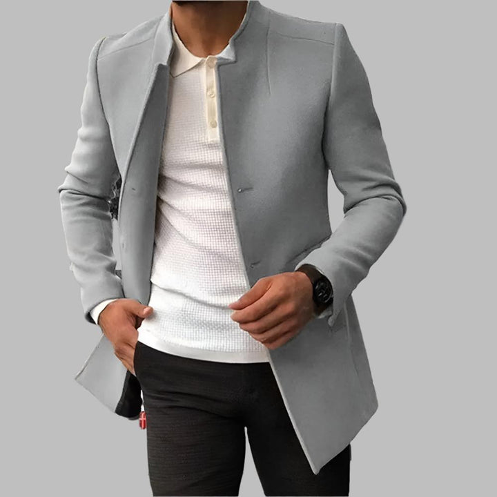 Modern Minimalist Men's Coat – Elegance & Timeless Style with High Collar Design