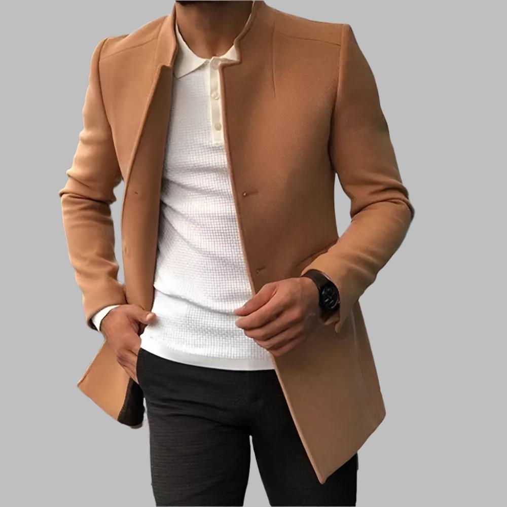 Modern Minimalist Men's Coat – Elegance & Timeless Style with High Collar Design