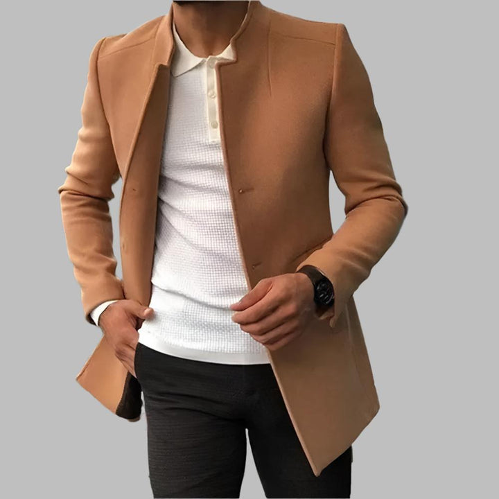 Modern Minimalist Men's Coat – Elegance & Timeless Style with High Collar Design