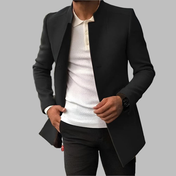 Modern Minimalist Men's Coat – Elegance & Timeless Style with High Collar Design