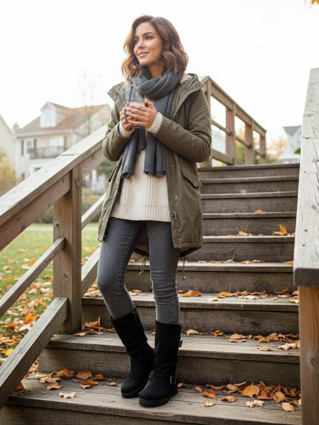 Knit Cuff Buckle Boot